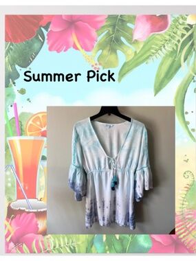 NWOT Blue Island Tie Dye Bohemian Tunic Dress Cover Up/Size Small
